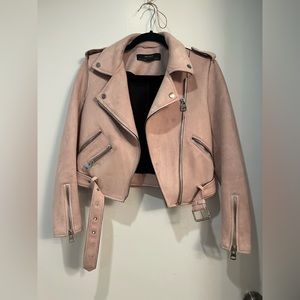 Pink suede zara moto jacket